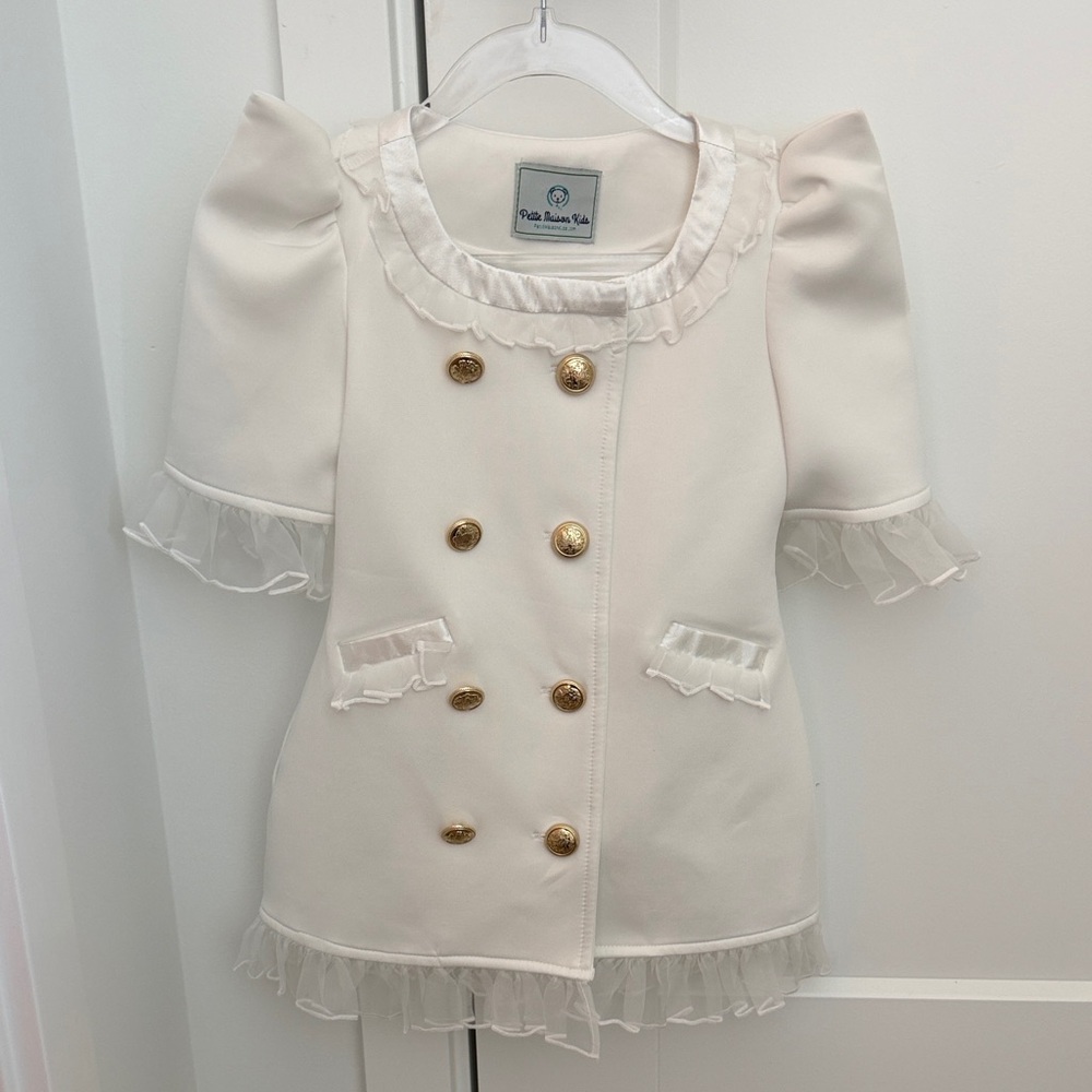 Petite Maison Kids Cream Double-Breasted Formal Dress